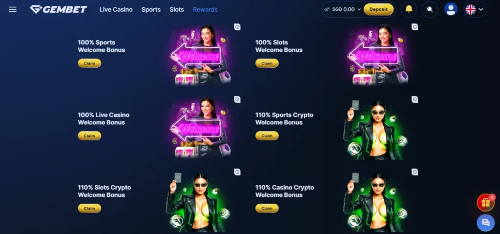 GemBet welcome bonus for Singapore and Malaysia players