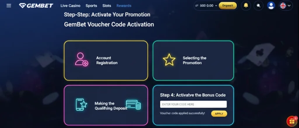 Instructions on how to take advantage of GemBet promotions