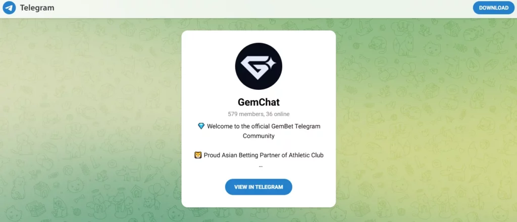 Official GemBet Telegram support channel for SG/MY