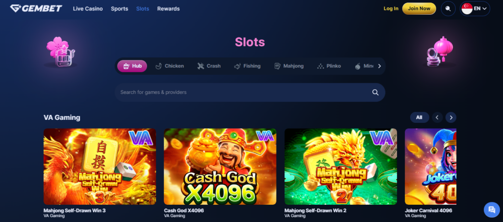 GemBet slot games collection for Singapore players